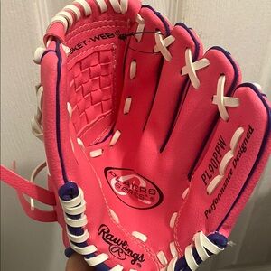 Rawlings Pink and Blue Baseball Glove right hand throw